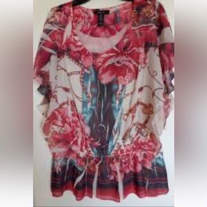 Style & Co. Red and Pink Floral Blouse